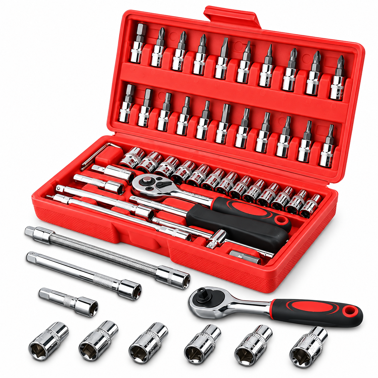 toolbox 46-Piece Tool Kit with Screwdriver & Socket Set – Portable Storage Case - Image 1